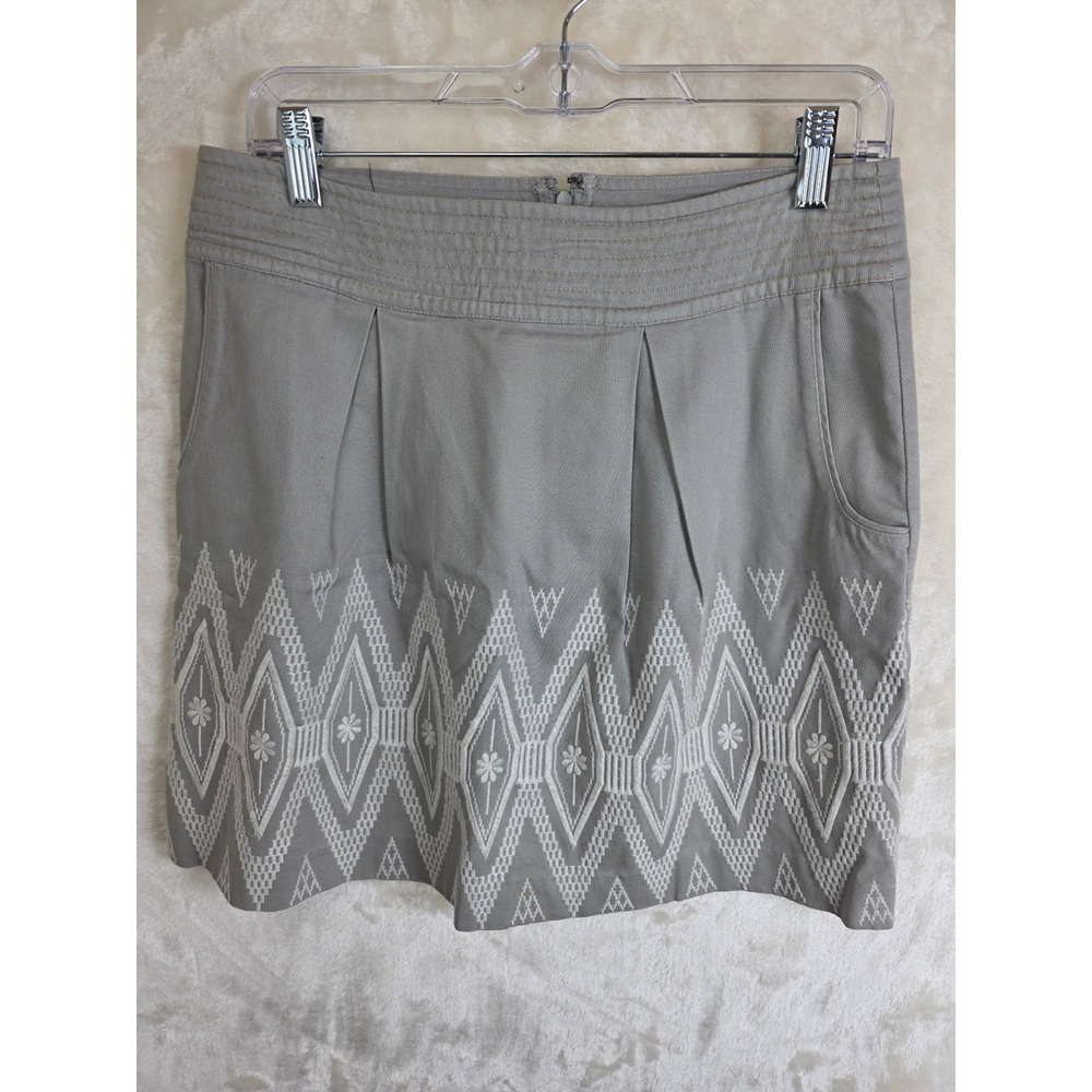 Banana Republic Grey Cotton‎ Embroidered Geometric Mini Skirt Size 8 740214-00